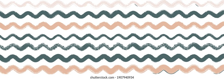 Cool Wavy Zigzag Stripes Vintage Pattern. Autumn Winter Funky Fashion Fabric. Cool Vector Watercolor Paint Lines. Spring Summer Graffiti Stripes. Hand Painted Lines Banner. Dirty Distress Trace.