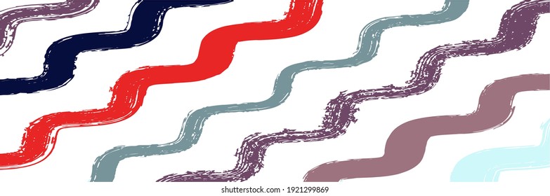 Cool Wavy Zigzag Stripes Vintage Pattern. Watercolor Lines Texture. Autumn Winter Funky Fashion Textile. Summer Spring Graffiti Stripes. Cool Distress Trace. Dirty Vector Watercolor Paint Lines.