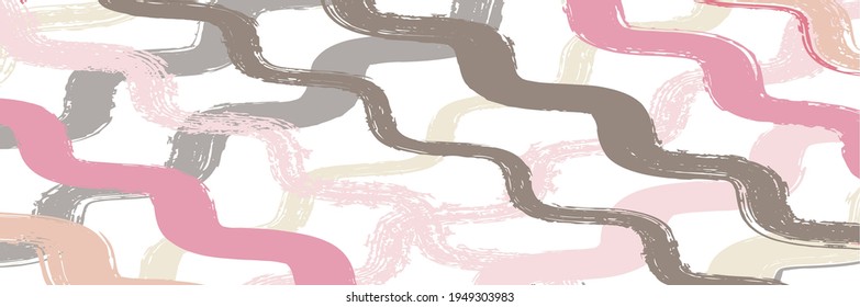 Cool Wavy Zigzag Stripes Vintage Pattern. Gouache Ink Lines Design. Torn Vector Watercolor Paint Lines. Dirty Graffiti Trace. Spring Summer Distress Stripes. Autumn Winter Modern Fashion Textile.