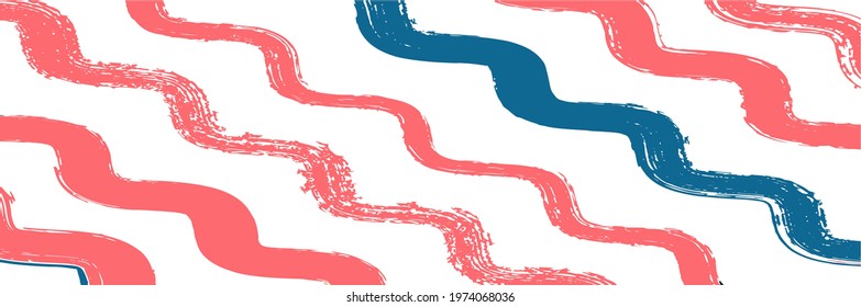 Cool Wavy Zigzag Stripes Vintage Pattern. Cool Vector Watercolor Paint Lines. Summer Spring Graffiti Stripes. Dirty Distress Trace. Gouache Ink Lines Banner. Autumn Winter Bright Fashion Print.
