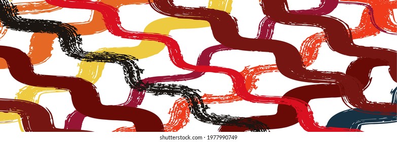 Cool Wavy Zigzag Stripes Vintage Pattern. Dirty Vector Watercolor Paint Lines. Summer Spring Distress Stripes. Paintbrush Lines Texture. Autumn Winter Modern Fashion Fabric. Cool Graffiti Trace.