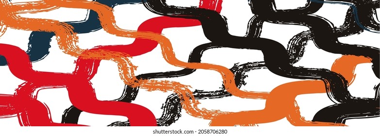 Cool Wavy Zigzag Stripes Vintage Pattern. Dirty Vector Watercolor Paint Lines. Summer Spring Distress Stripes. Cool Graffiti Trace. Watercolor Lines Texture. Winter Autumn Bright Fashion Print.