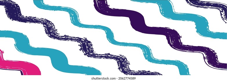 Cool Wavy Zigzag Stripes Vintage Pattern. Ink Brushed Lines Texture. Torn Distress Trace. Spring Summer Graffiti Stripes. Autumn Winter Funky Fashion Print. Cool Vector Watercolor Paint Lines.