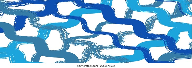 Cool Wavy Zigzag Stripes Vintage Pattern. Hand Painted Lines Banner. Summer Spring Graffiti Stripes. Autumn Winter Trendy Fashion Print. Cool Distress Trace. Dirty Vector Watercolor Paint Lines.