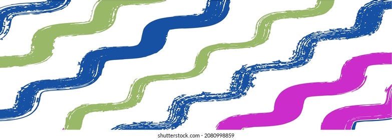 Cool Wavy Zigzag Stripes Vintage Pattern. Ink Brushed Lines Design. Dirty Graffiti Trace. Winter Autumn Bright Fashion Textile. Cool Vector Watercolor Paint Lines. Summer Spring Distress Stripes.