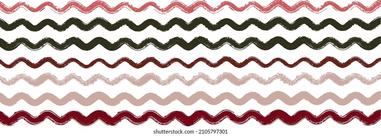 Cool Wavy Zigzag Stripes Vintage Pattern. Dirty Vector Watercolor Paint Lines. Winter Autumn Modern Fashion Textile. Spring Summer Graffiti Stripes. Gouache Ink Lines Texture. Cool Distress Trace.