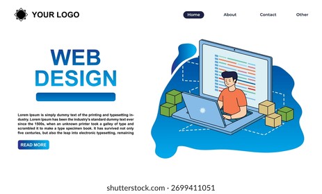 Cool web design landing page and laptop icon