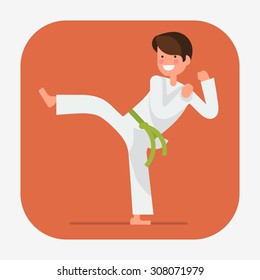 Cool web icon on young boy performing high kick | Martial arts for kids | Karate class young student in action