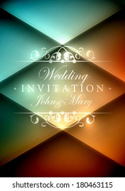 Cool wedding invitation in mixed styles. Vintage frame and text with a modern background. EPS10 vector image.