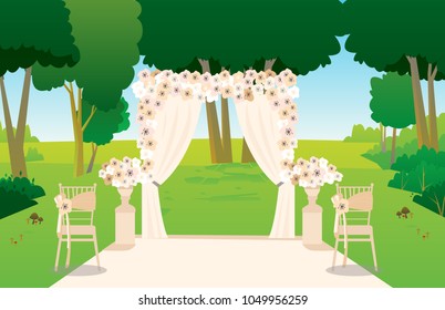 Cool wedding preparation in nature flat illustration