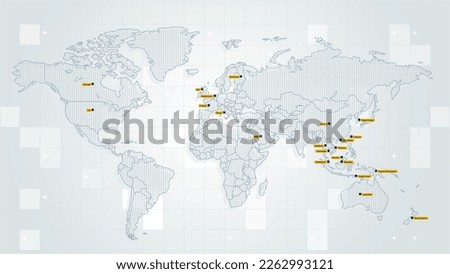 Cool white Abstrak technologi vector tech Stylized modern world map background Stylized wireframe and dots for data visualization and infographics HUD GUI UI