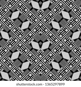 cool white black Art Deco Abstract decorative interlacing striped textured seamless pattern