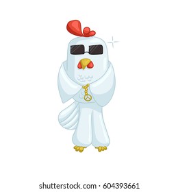 Cool white chicken in sunglasses with gold chain