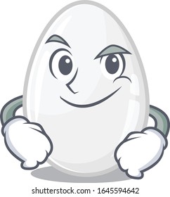 Cool white egg mascot character with Smirking face