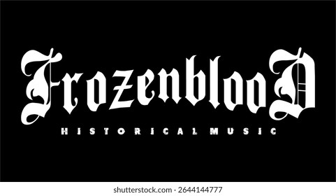 Cool white FROZENBLOOD text vector, typography or patriotism design, black background.