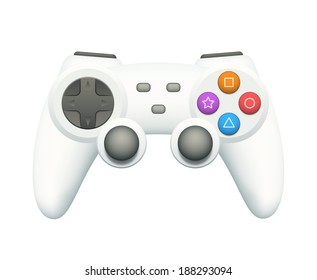 .Cool white gamepad with colorful buttons isolated on white. EPS10 vector illustration.