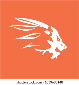 Cool White Lion Head on Orange Background Icon Logo Vector Illustration.