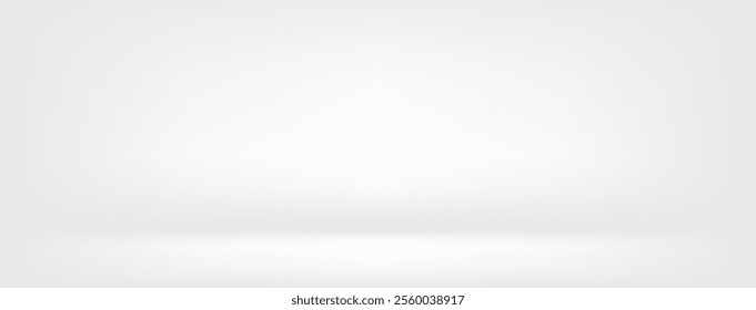 Cool white room background. 3d vector winter studio display podium. Light grey color winter gradient bg. Product table shelf. Clean aesthetic photo shoot backdrop. Realistic snow color stage scene