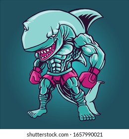 Cool White Shark Fighter Illustration