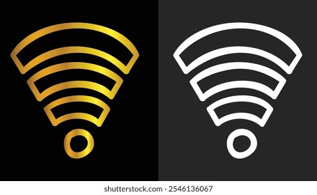 Logo de WiFi fresco con una combinación de blanco y oro sobre un hermoso fondo negro y gris