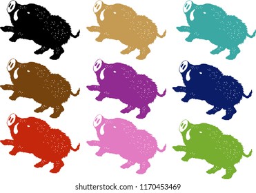 Cool wild boar silhouette set