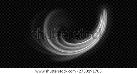 Cool wind flow with air breeze effect and fresh stream on black background. White wave motion with clean texture and abstract speed lines. Isolated vector png for conditioner display with light glow.