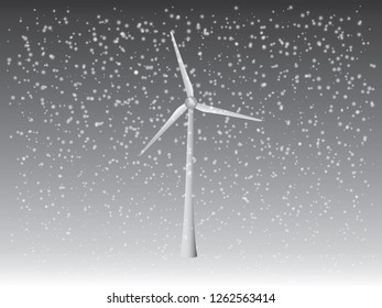 A cool wind turbine vector to generate electricity with snowfall in winter weather  for renewable energy industry illustration