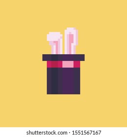 Cool wizard hat with rabbit ears. Pixel art style