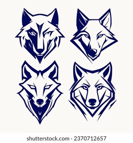 Cool Wolf Head Logo Set in White Background