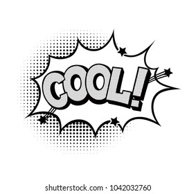 Cool, word in speech bubble patch badge. Comic book style vector sticker, pin, patch in cartoon 80s-90s comic style