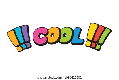 Cool, word in speech bubble patch badge. Comic book style vector sticker, pin, patch in cartoon 80s-90s comic style