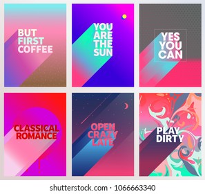 Cool Words Card Poster With Long Shadow In 6 Different Style, Flat Vector Illustration