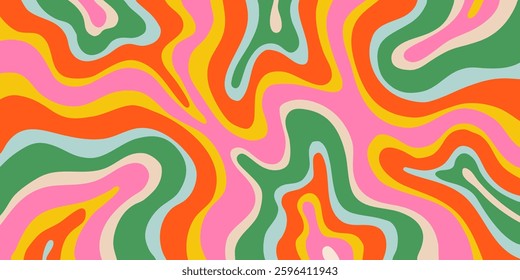 Cool Y2k Abstract Colorful Wavy Texture Vector Design Art. Groovy Psychedelic Rainbow Pattern. Trippy Pop Art illustration.