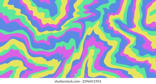 Cool Y2k Abstract Colorful Wavy Texture Vector Design Art. Groovy Psychedelic Rainbow Pattern. Trippy Pop Art illustration.
