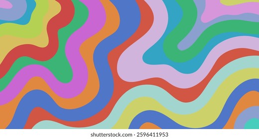Cool Y2k Abstract Colorful Wavy Texture Vector Design Art. Groovy Psychedelic Rainbow Pattern. Trippy Pop Art illustration.