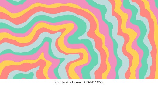 Cool Y2k Abstract Colorful Wavy Texture Vector Design Art. Groovy Psychedelic Rainbow Pattern. Trippy Pop Art illustration.