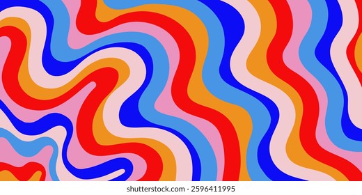 Cool Y2k Abstract Colorful Wavy Texture Vector Design Art. Groovy Psychedelic Rainbow Pattern. Trippy Pop Art illustration.