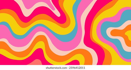 Cool Y2k Abstract Colorful Wavy Texture Vector Design Art. Groovy Psychedelic Rainbow Pattern. Trippy Pop Art illustration.