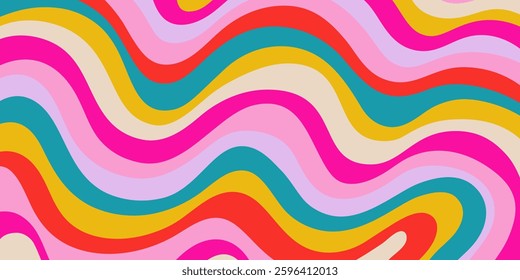 Cool Y2k Abstract Colorful Wavy Texture Vector Design Art. Groovy Psychedelic Rainbow Pattern. Trippy Pop Art illustration.
