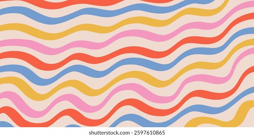 Cool Y2k Abstract Colorful Wavy Texture Vector Design Art. Groovy Psychedelic Rainbow Pattern. Trippy Pop Art illustration.