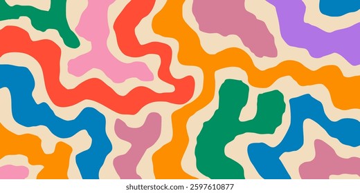 Cool Y2k Abstract Colorful Wavy Texture Vector Design Art. Groovy Psychedelic Rainbow Pattern. Trippy Pop Art illustration.