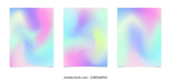 Cool y2k blurred gradient backgrounds for stories or post in social media. Minimalist aesthetic trendy 2000s covers with gradient mesh. Vector illustration of cool vibrant hologram fluid wallpaper