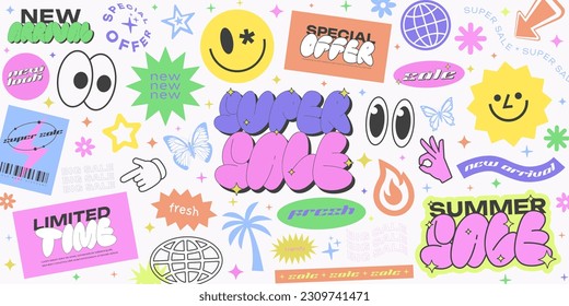 Cool Y2k Promo Sale Banner Pop Art Design. Trendy Y2K Special Offer Patches. Graffiti Retro Label.