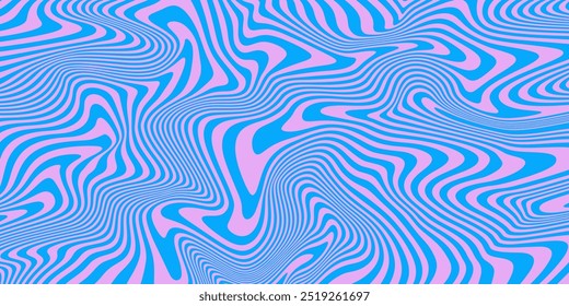Padrão De Vetor Ondulado Y2k Legal. Trendy Groovy Abstract Curvy Listrado Fundo. Ilusão óptica linear geométrica Art. Ilustração psicodélica.