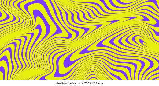 Cool Y2k Wavy Vector Pattern. Trendy Groovy Abstract Curvy Striped Background. Geometric Linear Optical Illusion Art. Psychedelic Illustration.