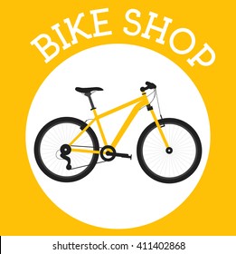 Cool yellow bright bicycle, side view, isolated on white. Vector illustration. Details of front and rear racks. Bike shop logo or icon. 