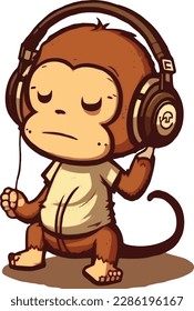 Cool young DJ Gorilla with headphones and sunglasses enjoys the music