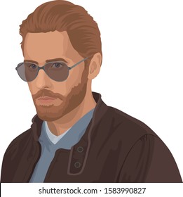 Cool young guy in sunglasses and a leather jacket. Vector Illustration.