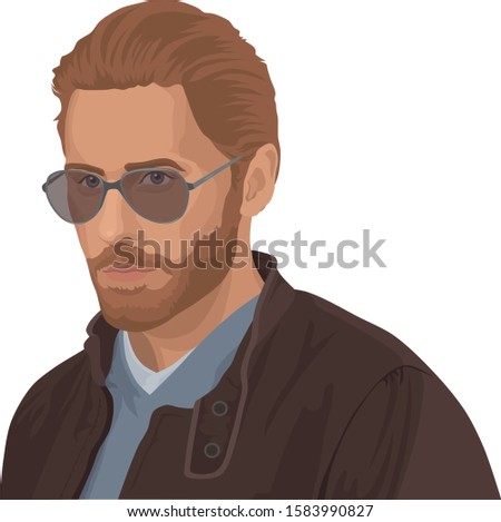 Cool young guy in sunglasses and a leather jacket. Vector Illustration.