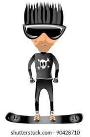 Cool young man on snowboard. Vector illustration.